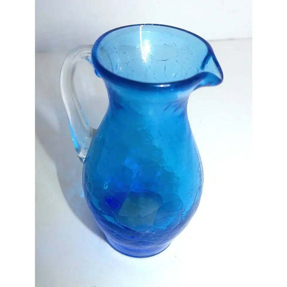 Vintage Blue Crackle Glass Mini Pitcher 4
